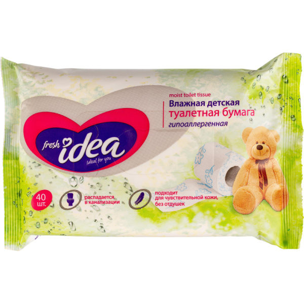 Бумага туалетная влажная Fresh idea  детская 40шт/уп, гипоаллергенная