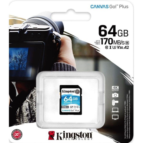 Карта памяти Kingston Canvas Go! Plus SDXC UHS-I Cl10, SDG3/64Gb