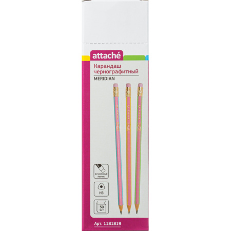 Карандаш чернографитный Attache Meridian HB заточ.,с ласт., корп.ассорти