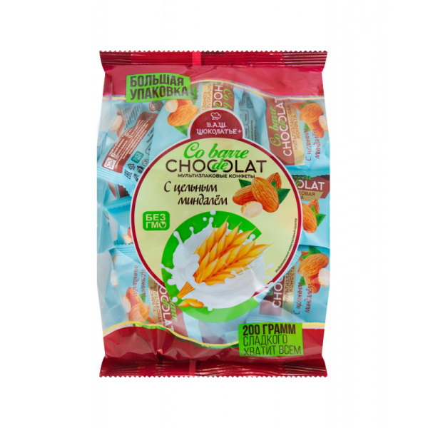 Конфеты Co barre de Chocolat шоколадные мультизл. с цельным миндалем, 200г