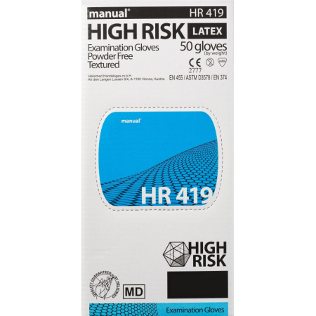 Перчатки мед.смотров. латекс,н/с,н/о, MANUAL HR419 High Risk  S 25пар,ПС