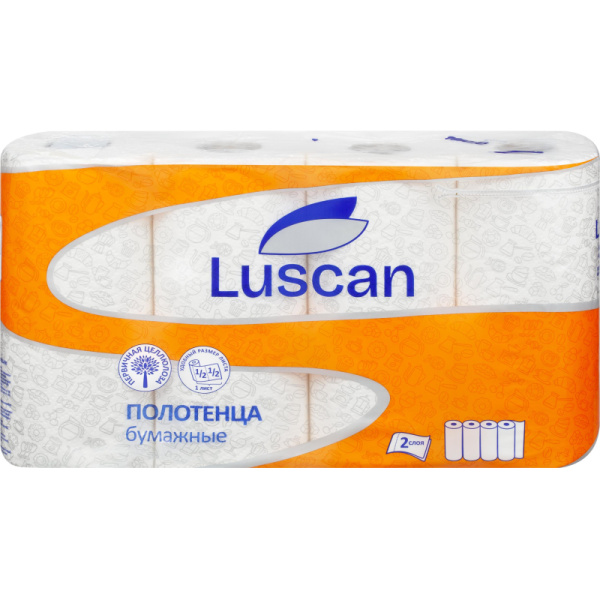 Полотенца бумажные LUSCAN бел цел 17м 2-сл.,с тиснением, 4рул./уп
