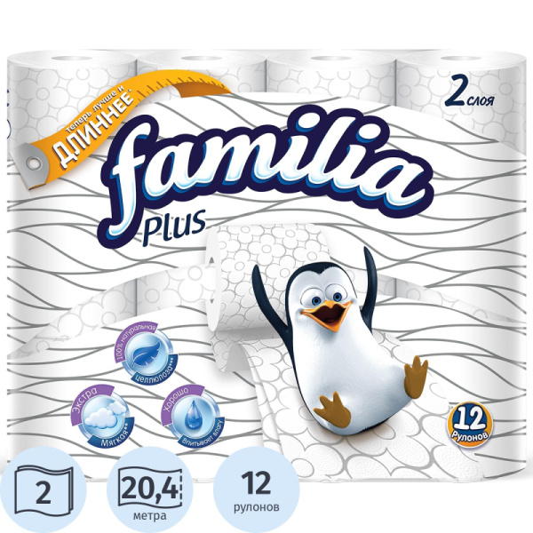 Бумага туалетная FAMILIA PLUS белая 2сл 12рул/уп,Новосиб
