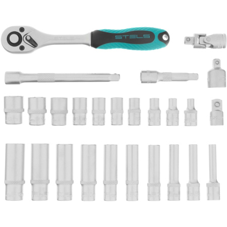 Набор головок торцевых с трещоткой Stels. 1/4. 26 предметов (13574)