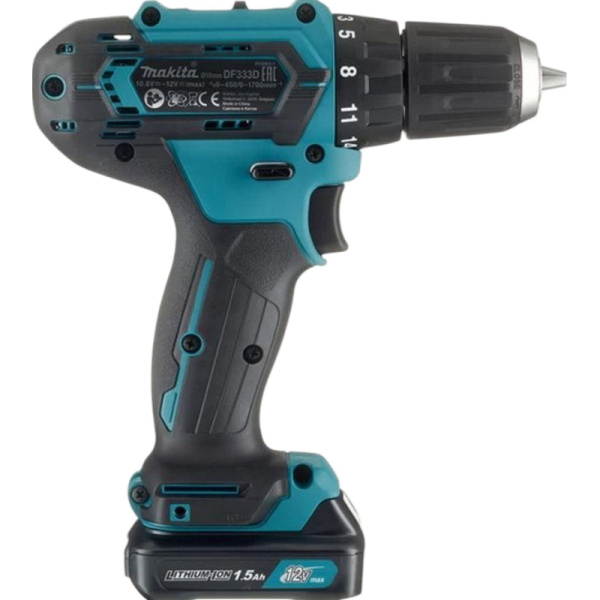 Дрель-шуруповерт аккумуляторная MAKITA 12В 2АКБ (1.5Ач), 30Нм (DF333DWYE)