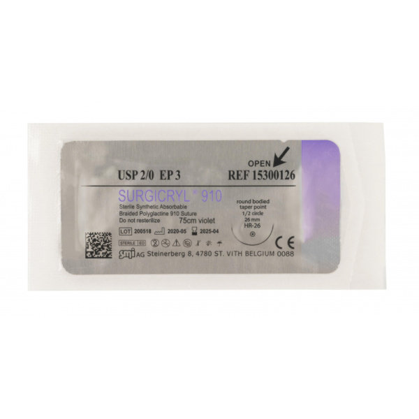 Шовный материал Сургикрил 2/0, 75 см, кол. 26 мм, 1/2 15300126 12шт/уп