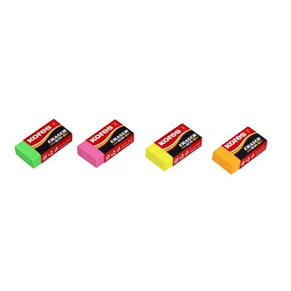 Ластик Kores цветной, 40x21x10mm в дисплей-боксе, цвет в асс 40303