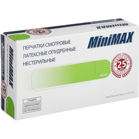 Мед.смотров. перчатки латекс., нестер., с пудрой 31 MiniMax (M) 50 пар/уп