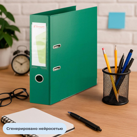 Папка-регистратор Комус Стандарт 75мм  зеленая, ПБП2, карм.кор., мет.уг
