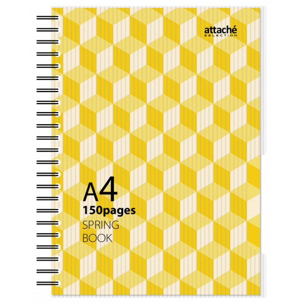 Бизнес-тетрадь А4,150л,кл,плас.спир.Attache Selection SPRING BOOK жел 84232