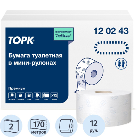 Бумага туалетная Торк Премиум T2 2с мин бел170м 850л 110253/120243 12рул/уп