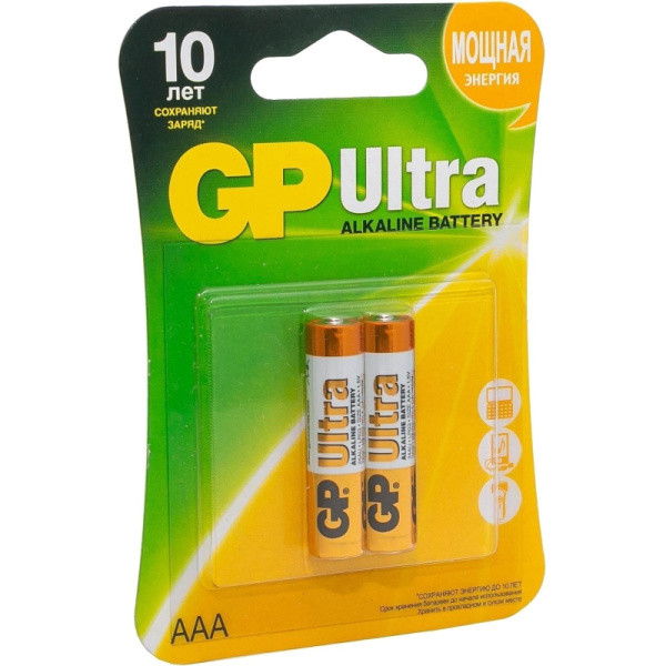 Батарейка GP Ultra AAA/LR03/24AU алкалин.,GP24AU -2CR2,бл/2шт