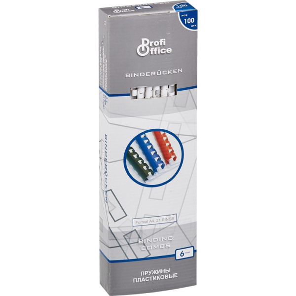 Пружины для переплета пластиковые ProfiOffice 6мм, белые 100шт/уп.