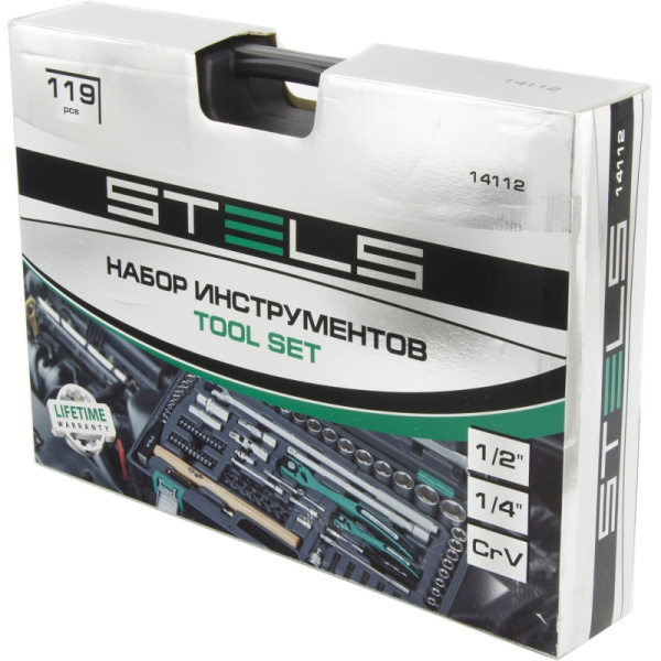 Набор инструмента Stels 119 предметов 1/4 1/2 CrV S2 усиленный кейс 14112