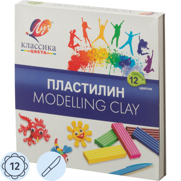 Пластилин классический Луч Классика 12 цв 240 г со стеком