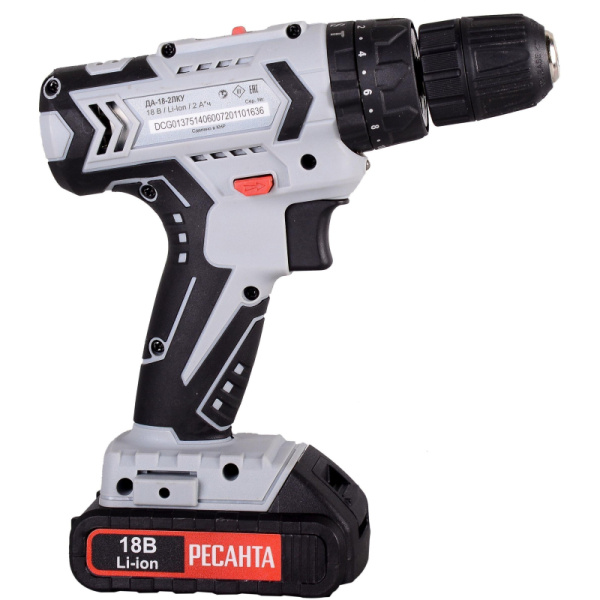 Дрель-шуруповерт аккумуляторная РЕСАНТА 18В, ДА-18-2ЛК-У (75/14/6)
