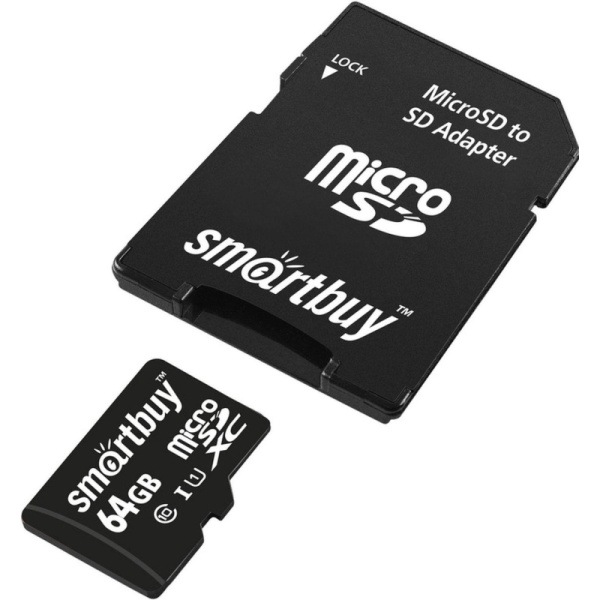 Карта памяти SmartBuy microSDXC 64Gb UHS-I Cl10 +ад, SB64GBSDCL10-01
