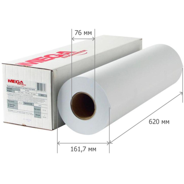 Бумага широкоформатная ProMEGA engineer Bright white 80г 620ммх150м 76мм