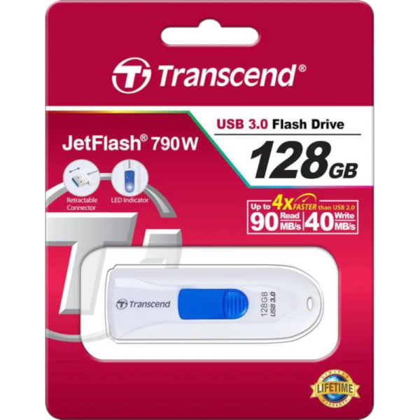 Флеш-память Transcend JetFlash 790, 128Gb, USB 3.1 G1, б/син, TS128GJF790W