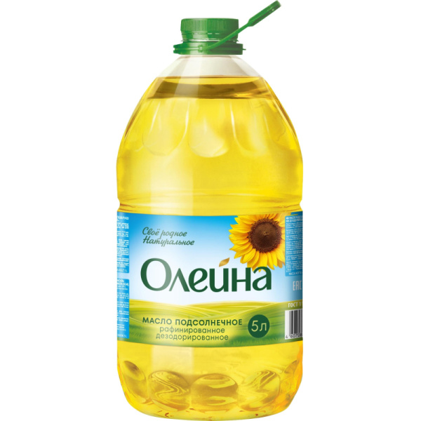 Масло Олейна  подсолнечное рафинированное, 5 л