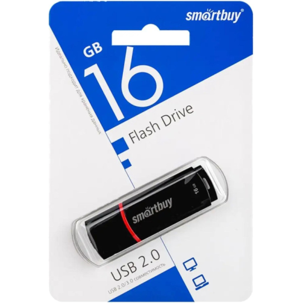 Флеш-память Smartbuy Crown, 16Gb, USB 2.0, чер, SB16GBCRW-K