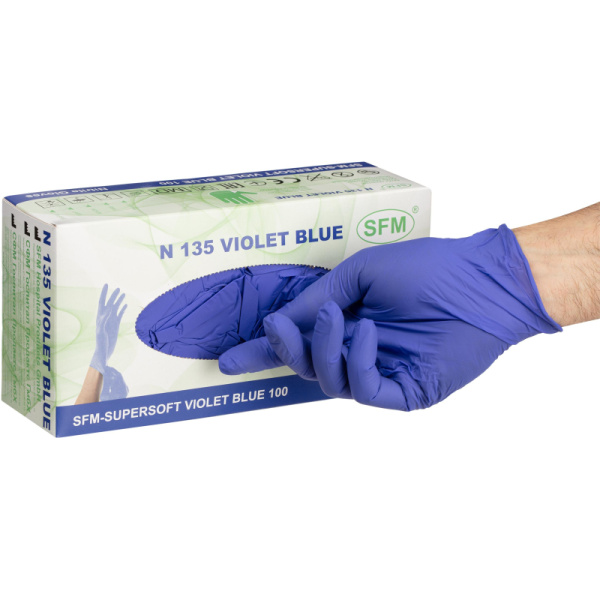 Перчатки нитрил. н/о,текстур,SFM (L) 100 пар,фиолетово-голубые