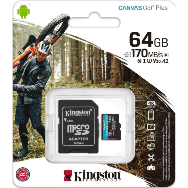Карта памяти Kingston Canvas Go! Plus microSDXC UHS-I Cl10 +ад, SDCG3/64Gb