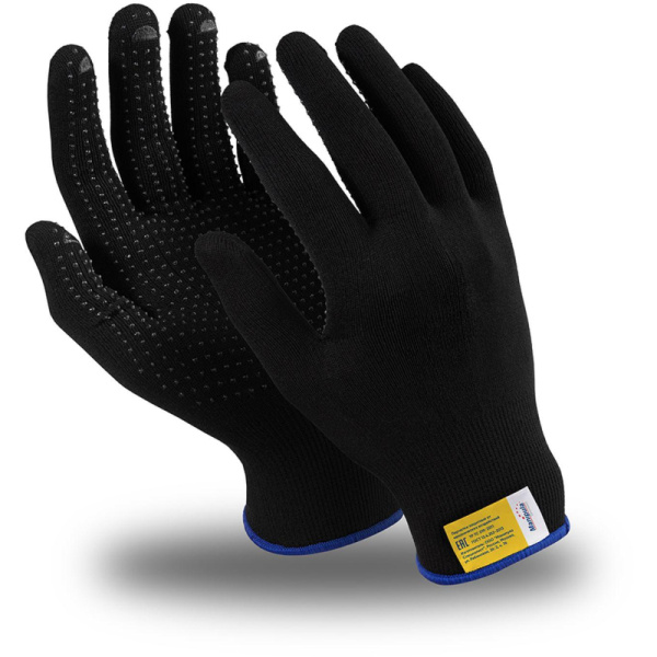 Перчатки защитные нейлон/ПВХ Manipula МИКРОН БЛЭК(TNG-28/MG112) 10 п/уп р7