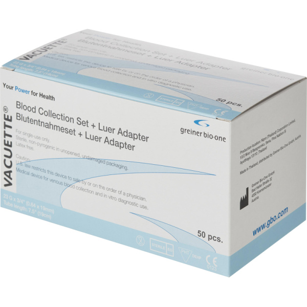 Игла-бабочка 23G 19см голуб. с луер-адапт. VACUETTE 450089 50шт/уп