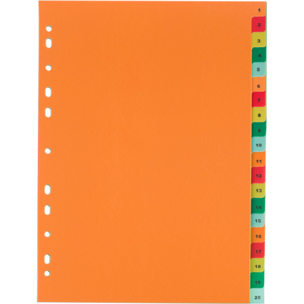 Разделитель листов с индексами Комус, А4, цифровой 1-20, цветн.пластик