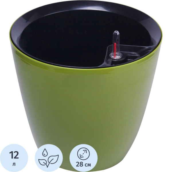 Горшок цветочный с автополивом КОМФОРТ 12л (кашпо 6л) оливковый ПИ-33-6ТХ
