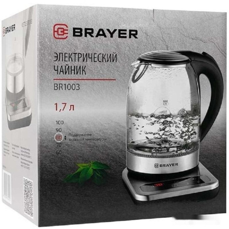 Чайник электрический BRAYER BR1003, 2200Вт.1,7 л, стекл