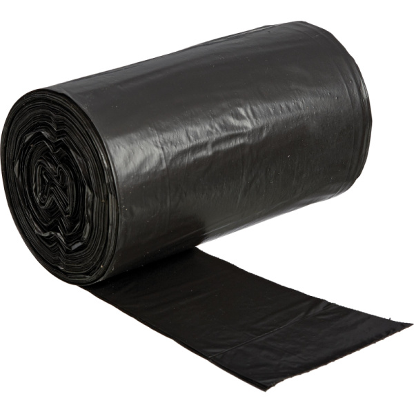 Мешки для мусора ПВД 60л 25мкм 30шт/рул черные 60x90см Комус с ручками