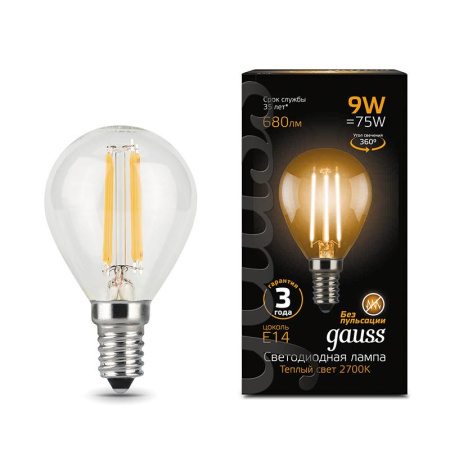 Лампа светодиодная Gauss LED Filament Шар E14 9Вт 680Лм 2700K (105801109)
