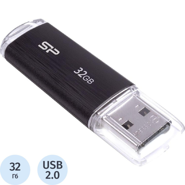 Флеш-память Silicon Power Ultima U02, 32Gb, USB 2.0, чер, SP032GBUF2U02V1K