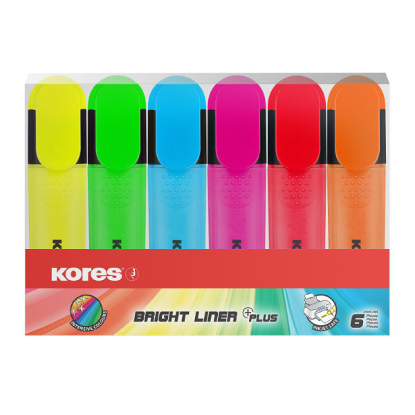 Набор текстовыделителей Kores BRIGHT LINER PLUS,ск нак,0,5-5мм,6цв