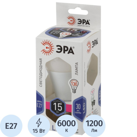 Лампа светодиодная ЭРА LED A60-15W-860-E27 15Вт Е27 6000К Б0031396