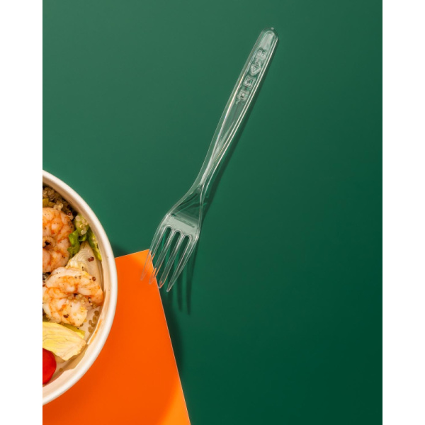 Вилка одноразовая 180мм прозрачная, Комус, ПС, 50шт/уп