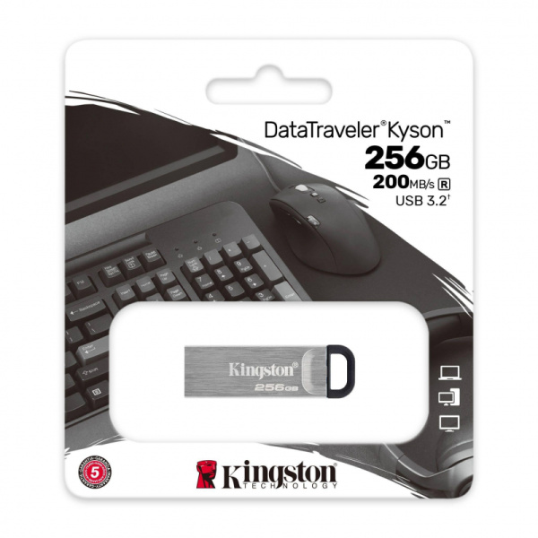 Флеш-память Kingston DataTraveler Kyson, USB 3.2 G1, сереб, DTKN/256GB