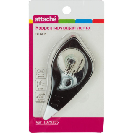 Корректирующая лента 5ммx8м Attache Black & White черный корпусбелый колп