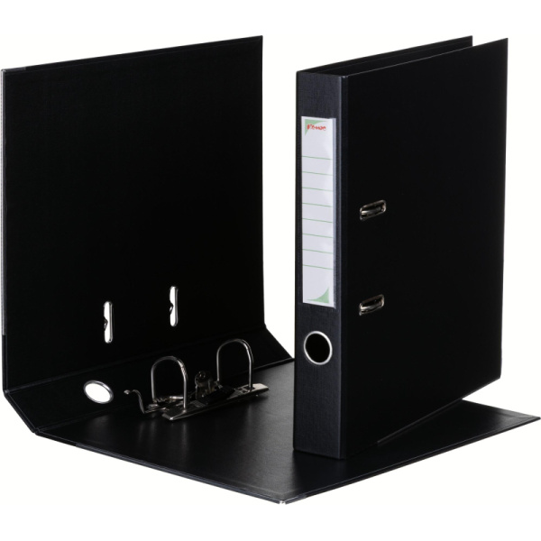 Папка-регистратор Комус Стандарт 50мм черная, ПБП2, карм.кор., мет.уг