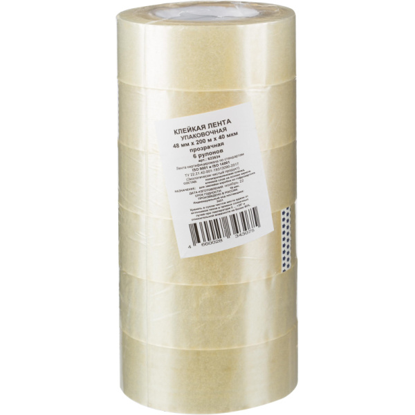 Клейкая лента упаковочная 48x200x40мкм (прозрачная), 6 шт./уп.