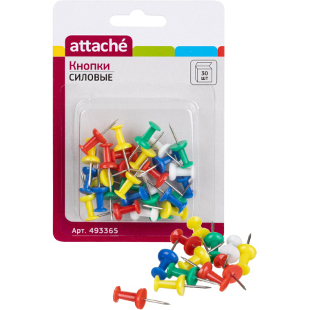 Кнопки силовые д/пробковых досок ATTACHE,пластик,ассорти,европодвес,30шт/уп