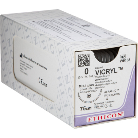 Шовный материал ВИКРИЛ 0, 75 см, кол. 31 мм, 1/2 W9138 12 шт./уп.