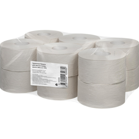 Бумага туалетная д/дисп 1слвтор200м12рул/уп
