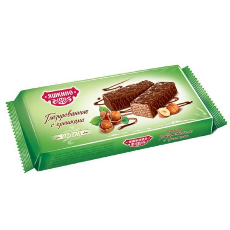 Вафли глазированные с орешками Яшкино 200г ЯВ218
