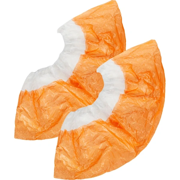 Бахилы н/с, п/э 2х слой. текстур. 3,5г бел-оранж. ПНД-8/8/1р-Б-Ор 50пар/уп