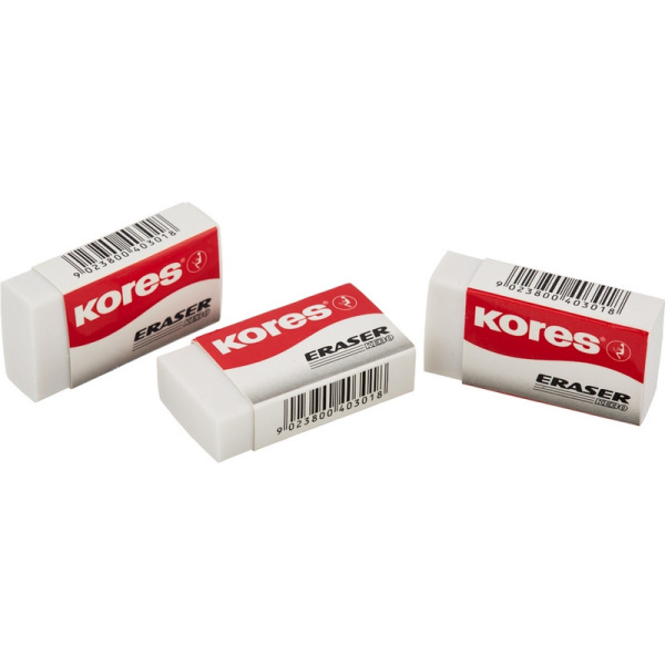 Ластик Kores,40x21x10mm,блистер,3шт,KE-30