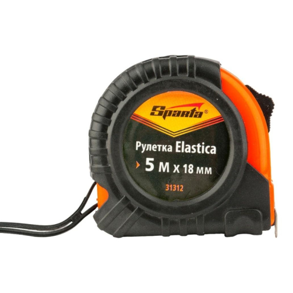 Рулетка SPARTA Elastica 5мх18мм, обрезин.корпус (31312)