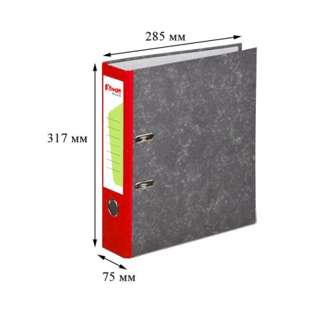 Папка-регистратор Комус мрамор. карт 75мм красн кореш ,бум/бум,карм.кор